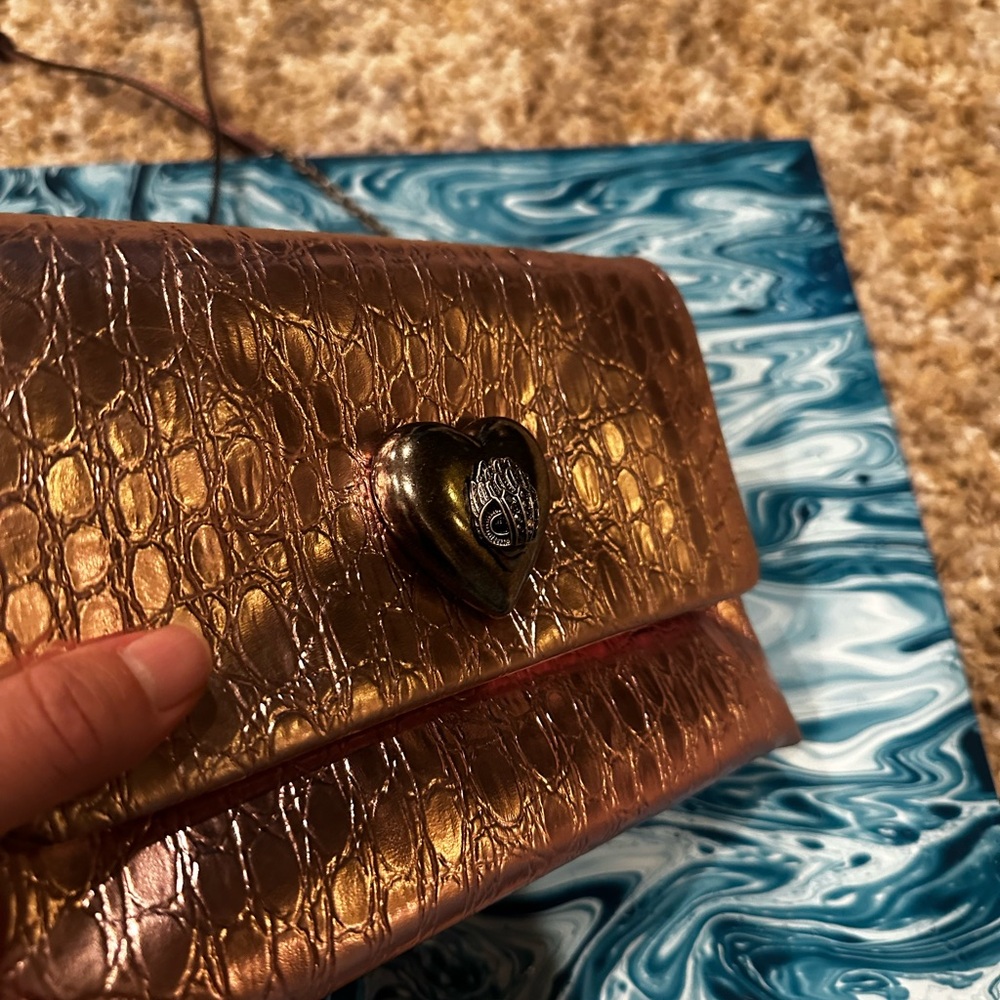 Kurt Geiger Rose Gold Croc-Embossed Clutch